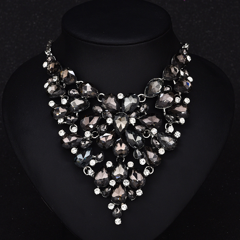 Fashion Flower Artificial Crystal Alloy Rhinestone Plating Flower Artificial Rhinestones Necklace