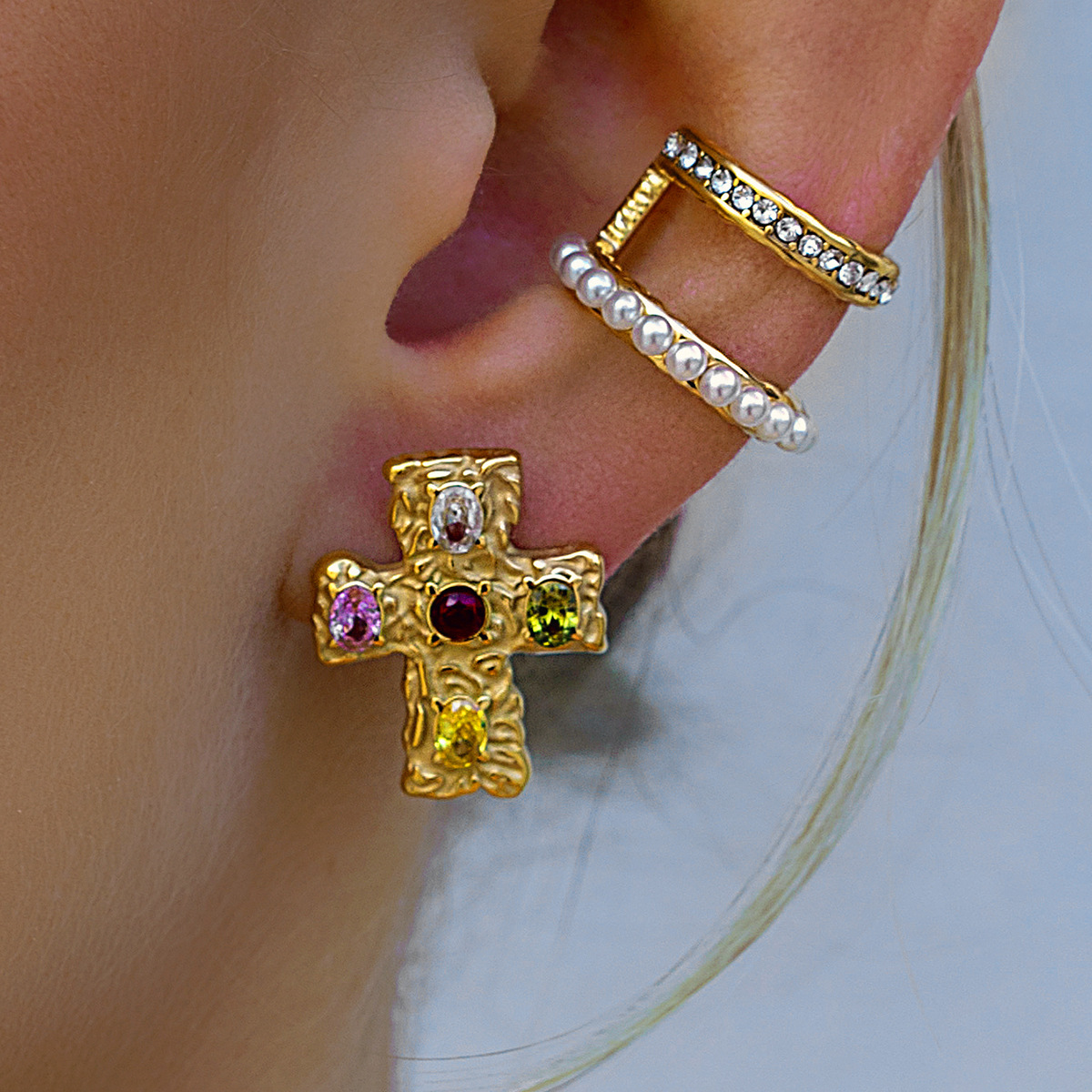 Jieding Pendientes de perlas de acero inoxidable europeos y americanos Pendientes de acero de titanio sin orejas de alta calidad