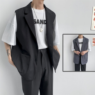 Men's Summer Suit Vest Hong Kong Style Trendy Casual Sleeveless Jacket Loose Trendy Brand Ins Thin Sleeveless Coat