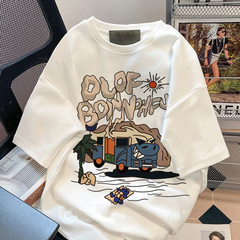 国境を越えたアメリカのレトロな半袖tシャツのトレンド韓国版の修身服のトレンドファッションカジュアルな通気性のあるシャツ