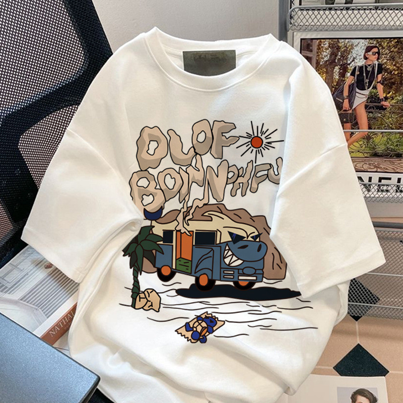 Wow, Quick Return Cross-Border American Retro Short-Sleeved T-Shirt Korean Style Slim-Fitting Clothes Fashionable Casual Breathable Bottoming Shirt