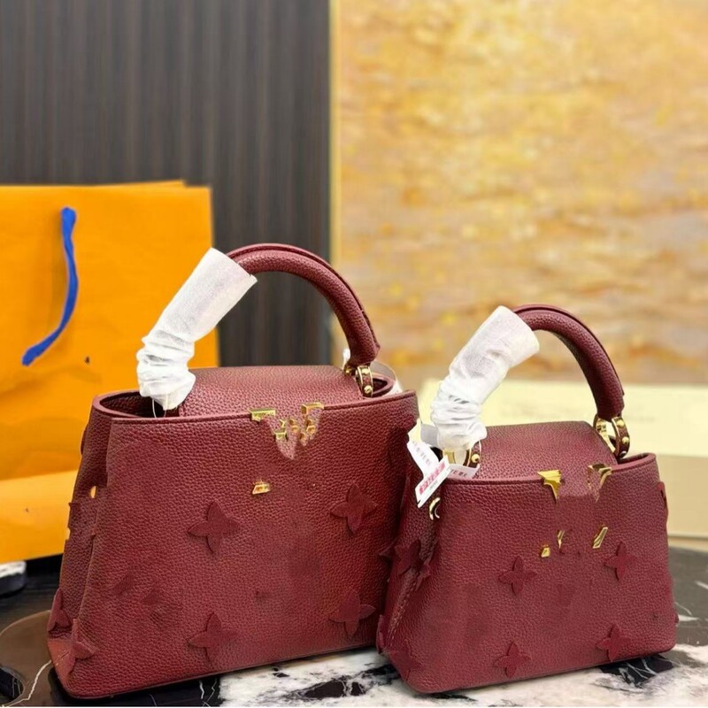 Cross-border 2025 European and American new model CAPUCINES genuine leather handbag for women, shoulder and crossbody, large capacity Cross-border 2025 European and American new model CAPUCINES genuine leather handbag for women, shoulder and crossbody, large capacity