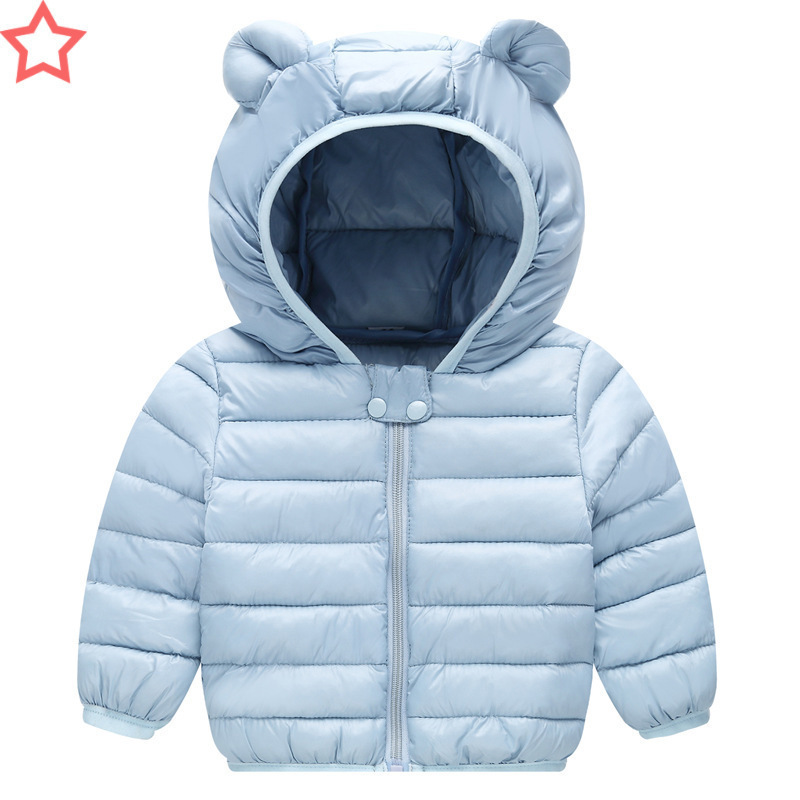 Nuevo vestido de algodón de pluma para niños, niños y niñas, oídos de dibujos animados, abrigo con capuchón para bebés y niños pequeños, abrigo de algodón caliente ligero