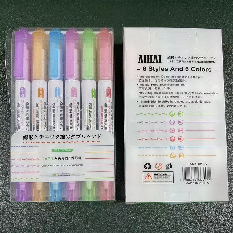 Pluma curva creativa venta al por mayor ola en forma de flor resaltador de doble cabeza marca clave marcador de secado rápido papelería de Estudiante