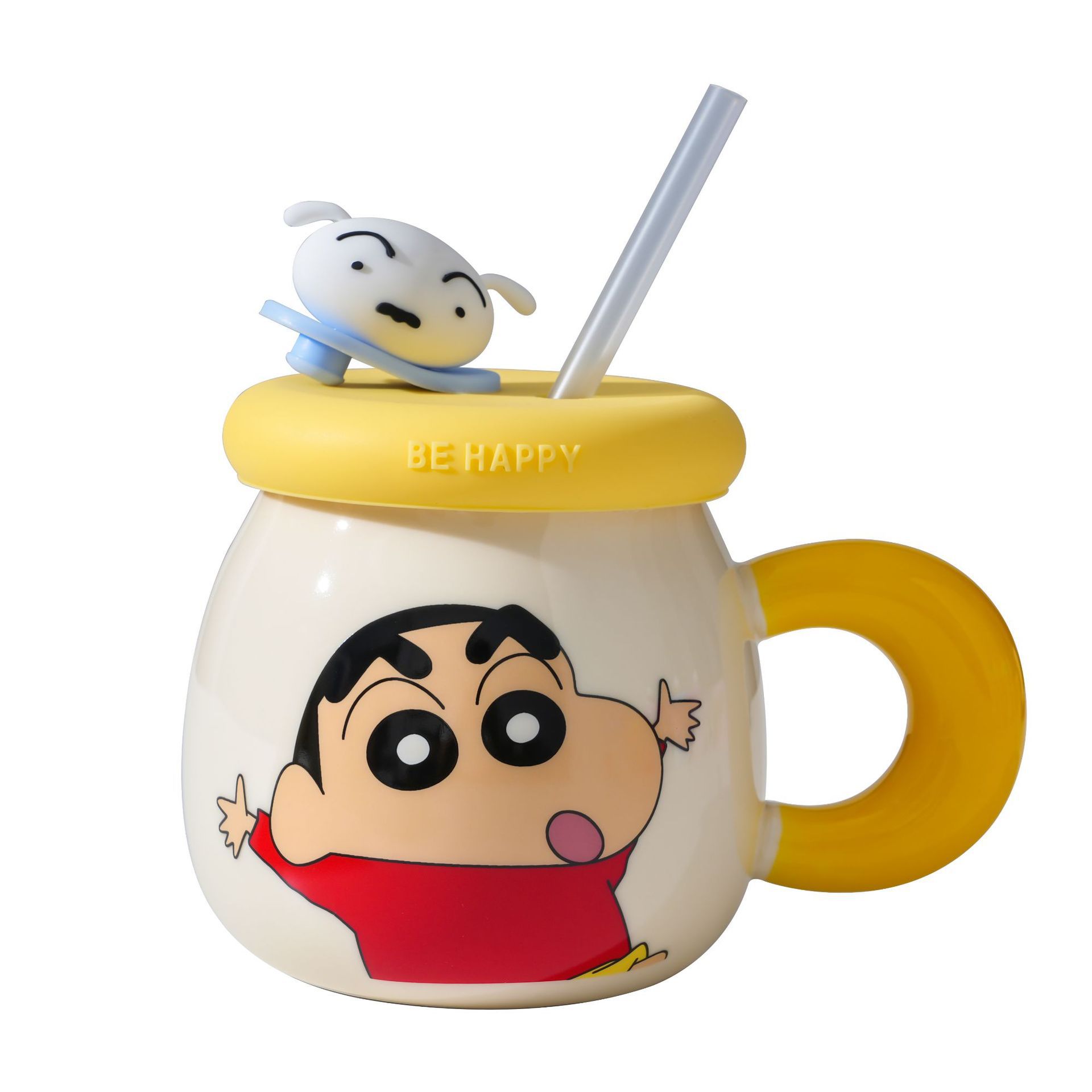 Crayon Shin-chan taza autorizada genuina con tapa con pajita taza pareja chica oficina taza de agua de alto valor