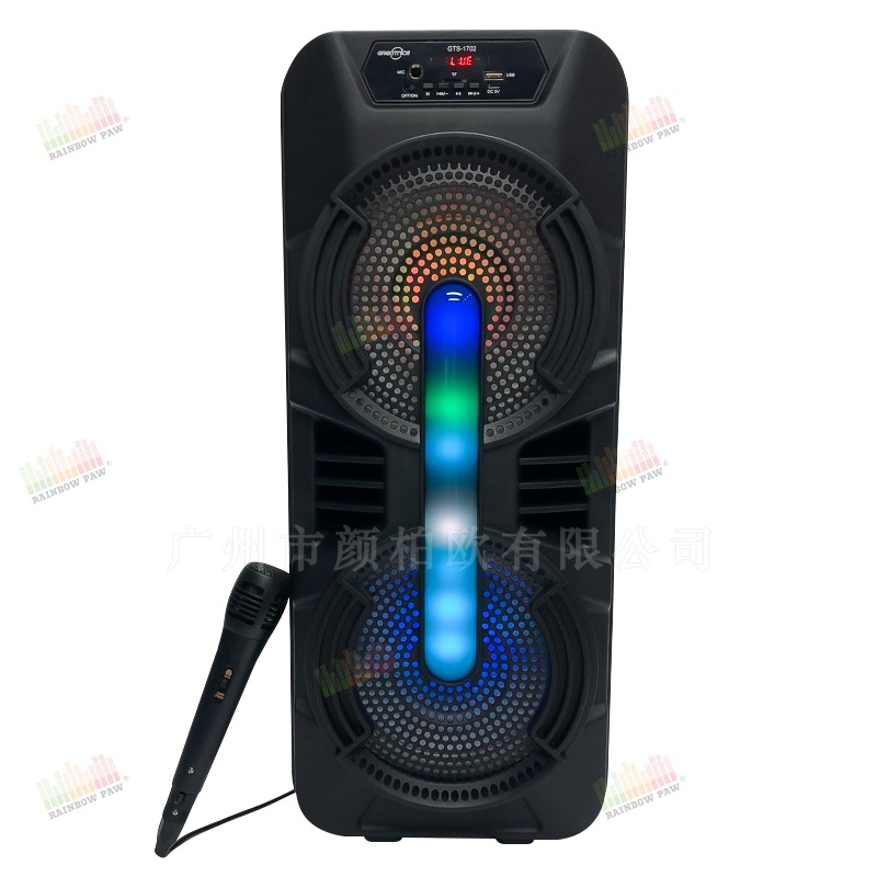 GTS serie fábrica al por mayor GTS-1702 al aire libre portátil doble 8 pulgadas colorido luces inalámbrico Bluetooth altavoz