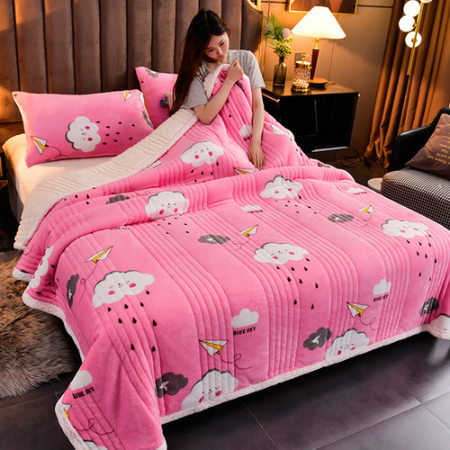 Dual-sided velvet interwoven cotton and wool throw blanket, milk velvet lamb wool winter warm cover blanket, Fala velvet gift throw blanket