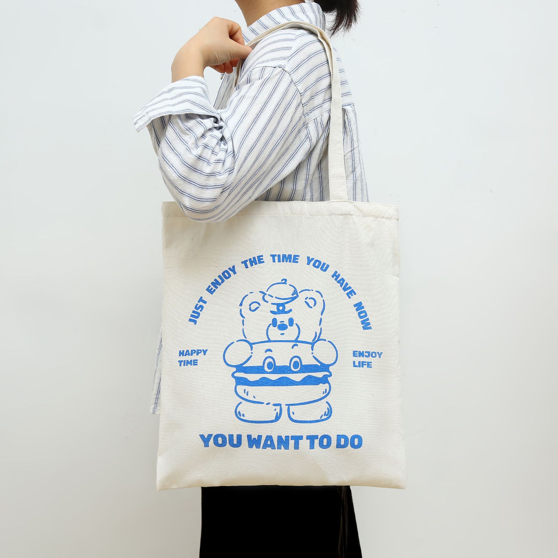 Tela de trigo de mijo bolso de lona de doble cara bolso de lona bolso de compras bolsa de almacenamiento bolsa de artículos diversos