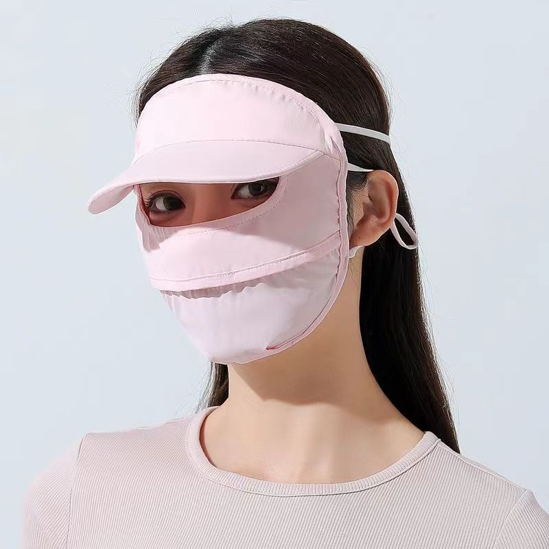 Short Brim Integrated Full Face Sunscreen Women's UV Protection Driving Gini Face Face Cover Ice Silk Sunshade Mask
