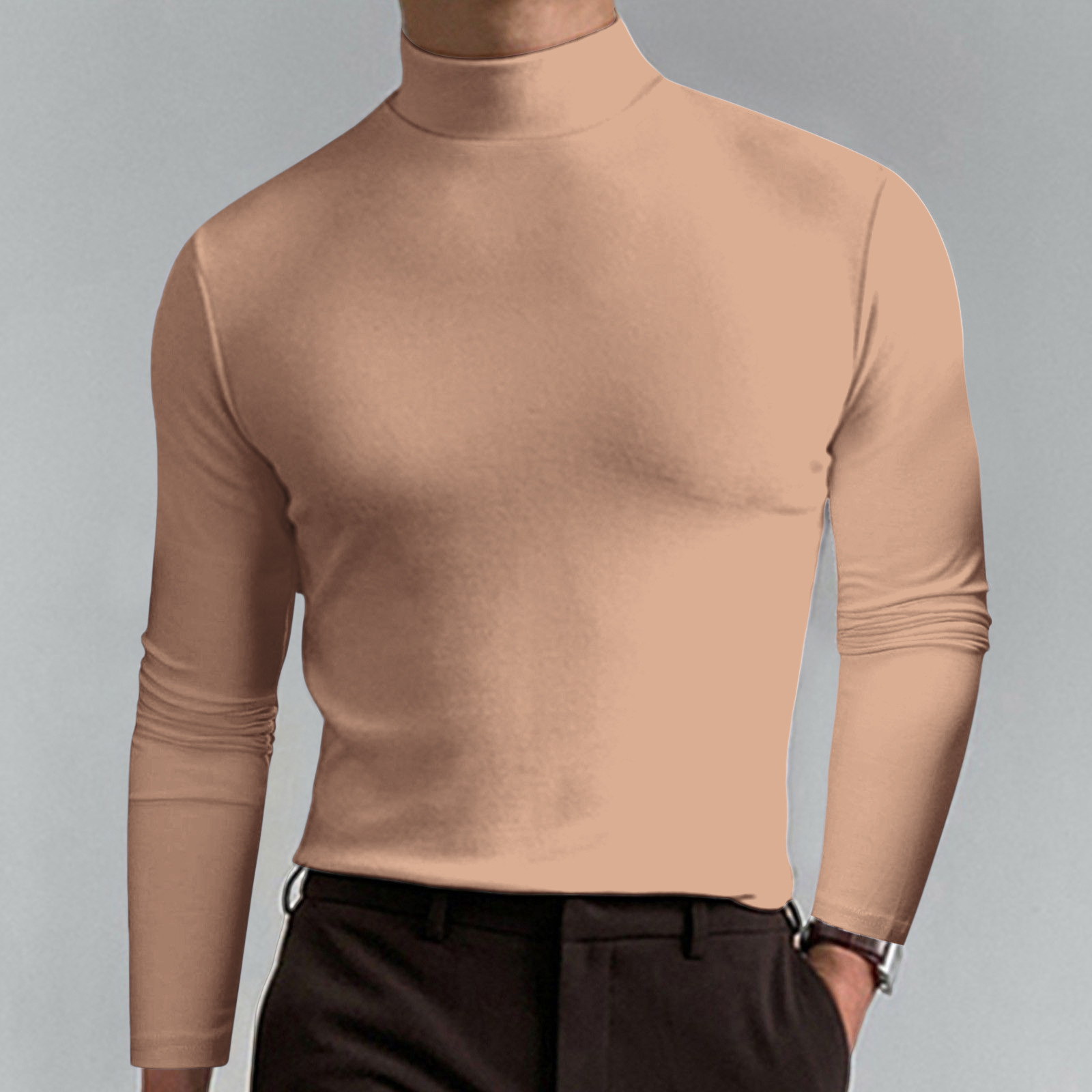 가벼운 카키 긴 소매