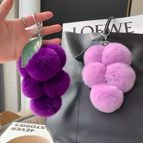 Wholesale imitation rex rabbit hair grape car keychain pendant bag accessories ins cute fluffy ball fruit pendant