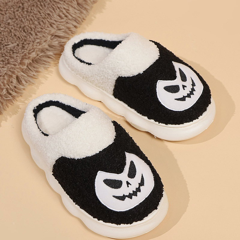 Pantofole divertenti di zucca di Halloween per le donne con fondo spesso invernale per la casa al coperto antiscivolo per la casa_voghion.com