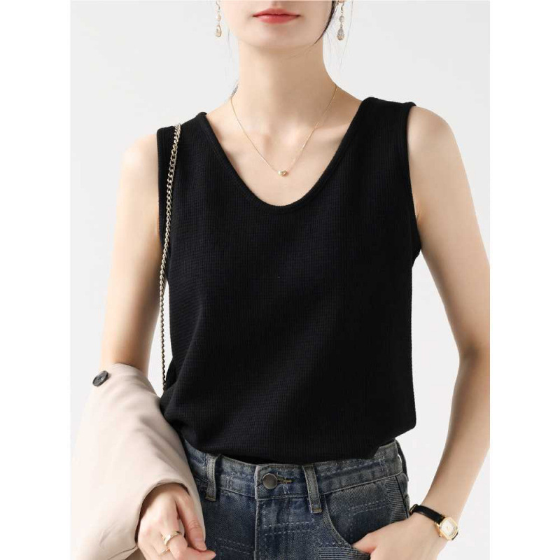 Black Camisole for Women 2026 Summer New Waffle Knit Loose Sleeveless Casual Top for Layering or Outerwear