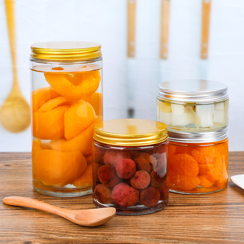 Botella de almacenamiento de vidrio redondo puro frasco de granos de vidrio sellado frasco de vidrio de almacenamiento de granos de té perfumado de frutas secas al por mayor