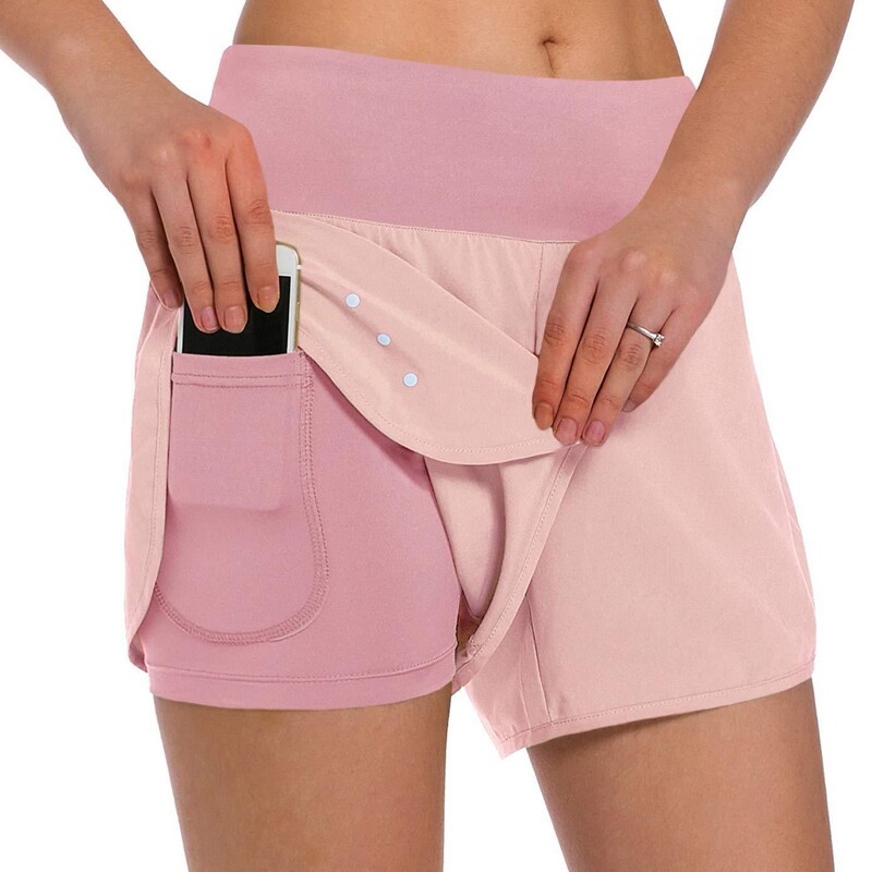 Cross-Border Women's Dual-Use Running Shorts - Lightweight Sports Fitness Yoga Shorts with Inner Lining and Phone Pocket