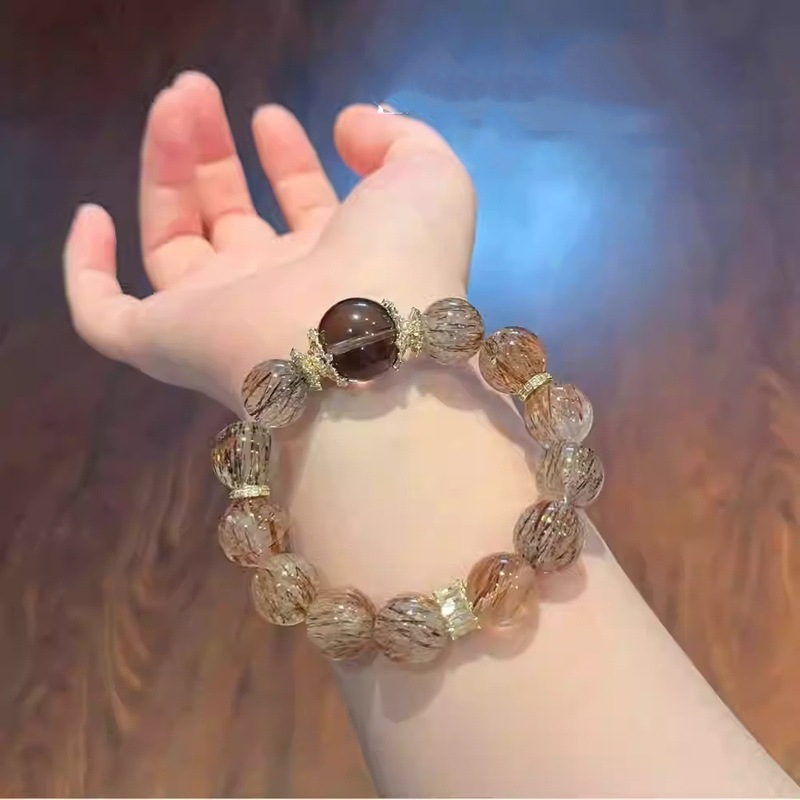 天然黑金超七手串顺发丝金闪黑超七水晶钛晶手链时尚简约手饰批发|undefined