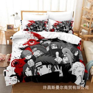 Cross-border Amazon Huoying Uchiha Mustela Peach Leather Bed Three-piece Quilt Cover Pillowcase Can be Made by Drawing