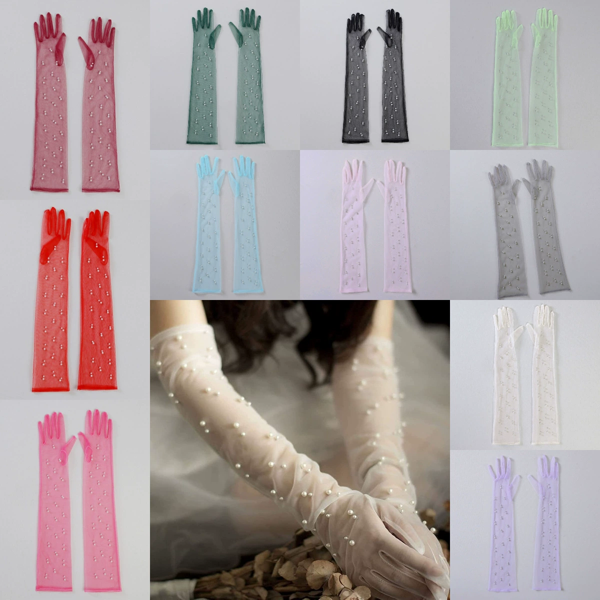 Оптовая Женские Свадебные Перчатки Длинные Тюль Свадебные Перчатки Белый Палец Вечер Опера Прозрачные Свадебные Перчатки