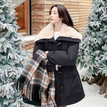 大翻领派克服外套女中长款冬季2024新款加厚工装风棉服羊羔绒上衣