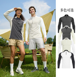 Autumn and Winter New Sports T-shirt Quick-drying Half-zipper Collar Top Running Training Long-sleeved Frisbee Tennis Casual Wear