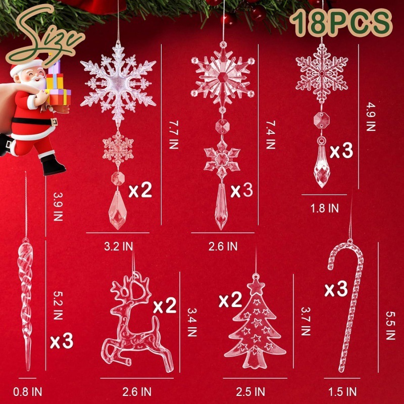 18点アクリルペンダントクリスマスツリー装飾品吊りアクリルクリスマス装飾氷柱水滴ペンダント|undefined