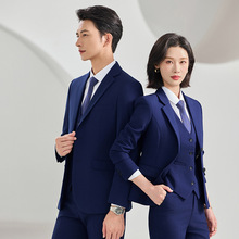 藏蓝色西服男女同款职业西装套装大学生公务员面试服装教师工作服