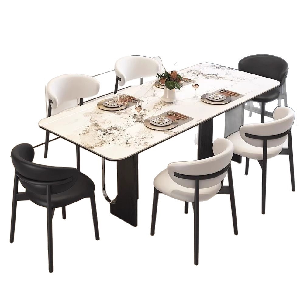 Fábrica directa 2026 nuevo estilo italiano de lujo ligero minimal brillante tabla de roca casera mesa de comedor combinación de sillas pequeñas casas modernas