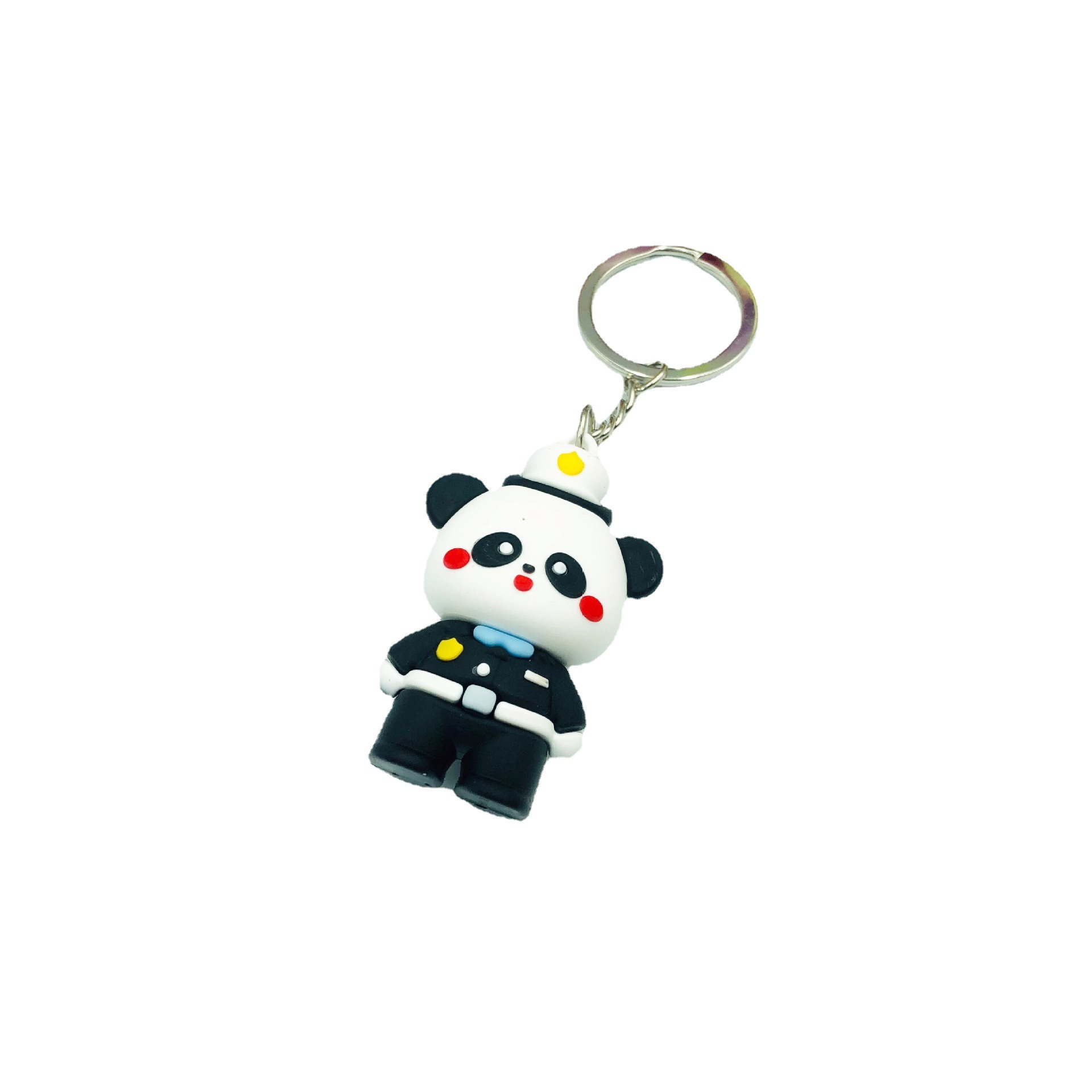 Lindo policía de dibujos animados Panda llavero muñeca mochila colgante llavero personalidad moda práctico pequeño regalo