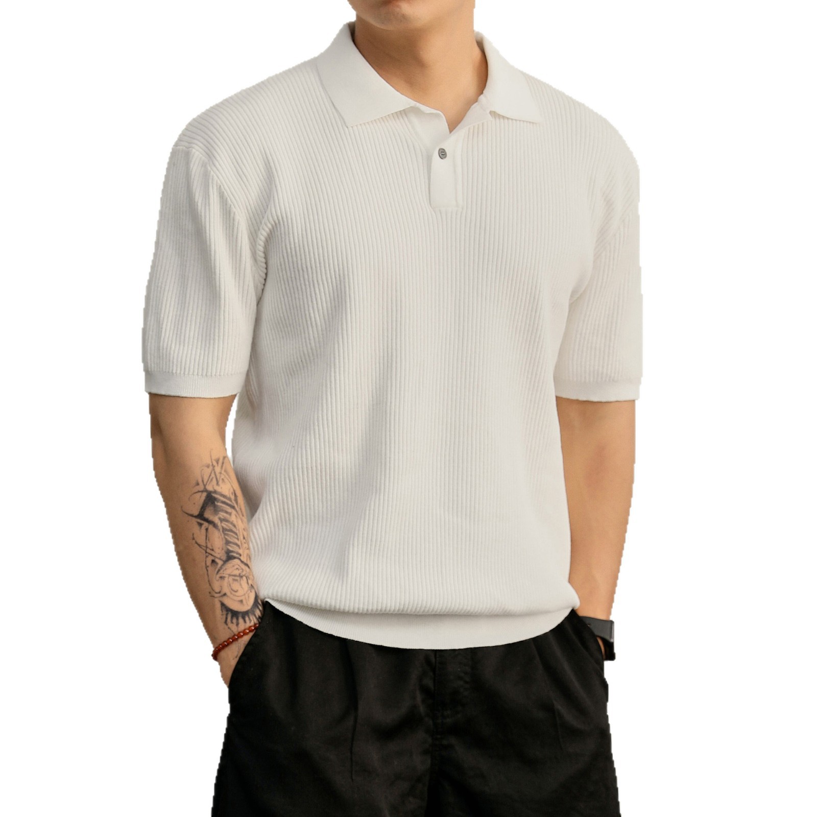 Polo camiseta de punto camiseta de manga corta camiseta de hombre cuello en V Paul rayas viejas líneas de negocios de verano fábrica transfronteriza mayorista