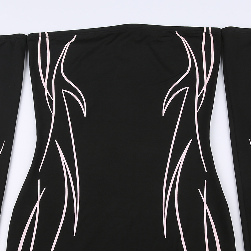 Women Clothing Striped Printed Skinny Off Shoulder Tube Top Dress Sheath