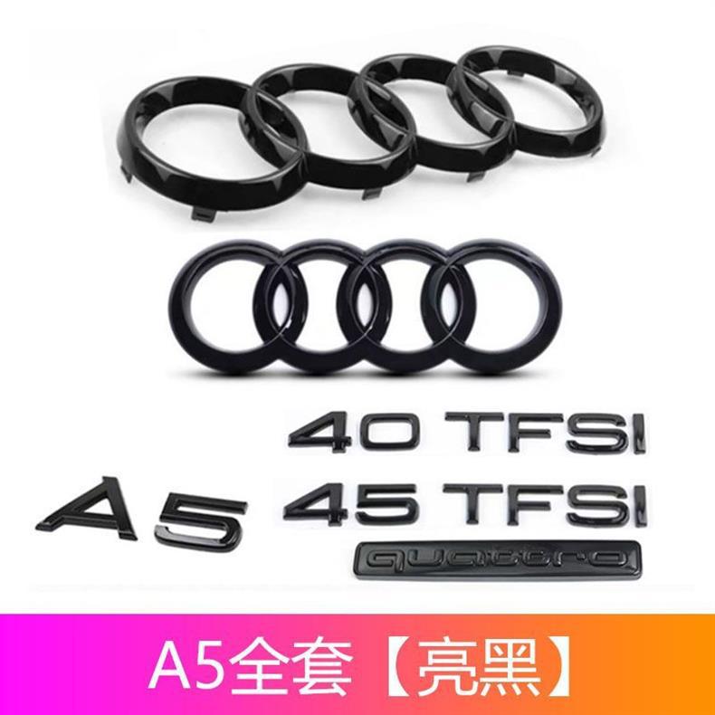 Audi black car emblem, A5 modified with four-ring lettering, four-wheel drive, 35TFSI engine, sporty body, and digital car emblem sticker