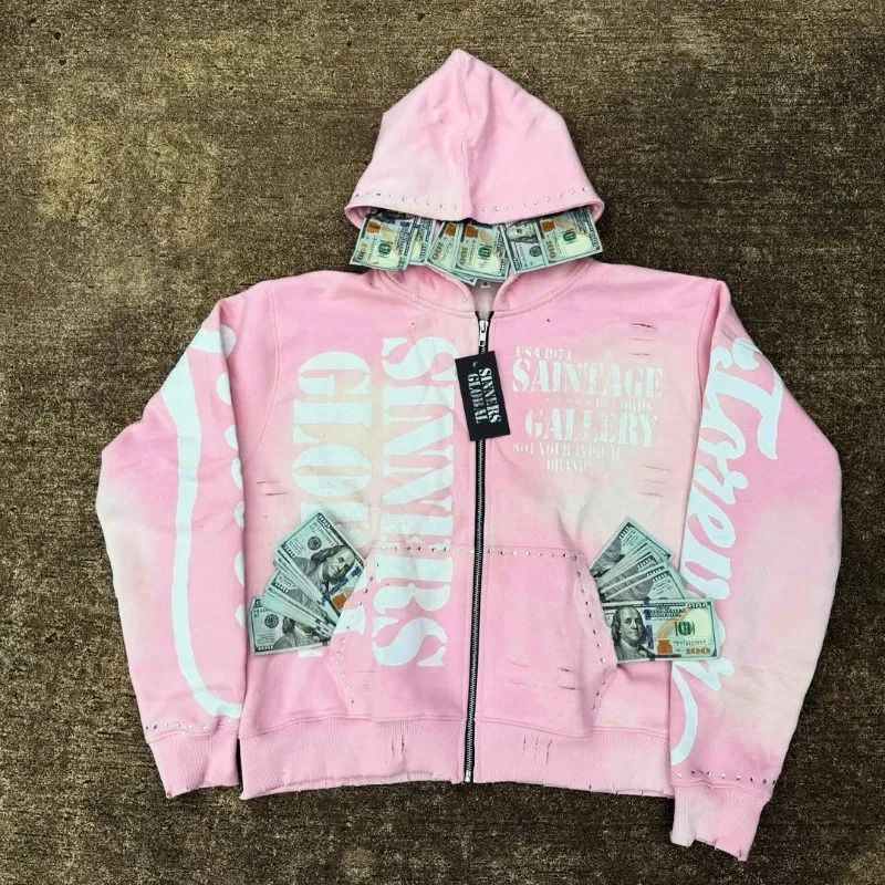 Men's Clothing Harajuku Retro High Street Cardigan Jacket Top American Hip Hop Trend Street Zipper Sweatshirt Unisex_viptrois.com