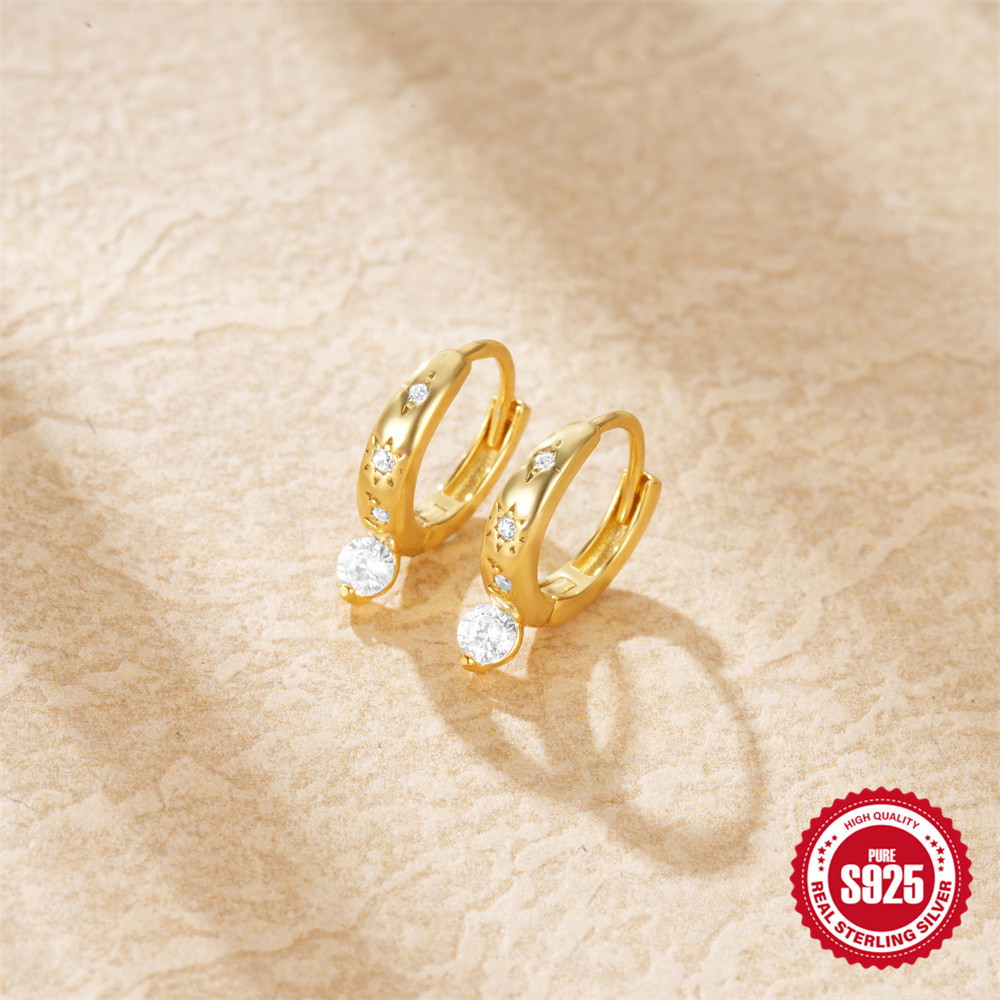 S925 plata de ley uso diario asimétrico estrella y luna ojo de diablo aretes de todo fósforo moda europea y americana venta caliente