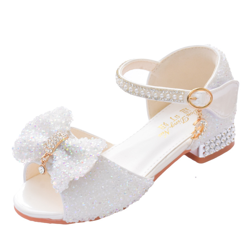 Sandalias DE LOS NIÑOS verano princesa zapatos de cristal 2022 nuevas niñas tacones altos niña inferior suave zapatos de rendimiento blanco