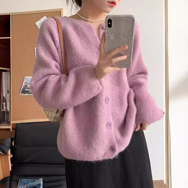 韩系百搭温柔风软糯针织开衫女装2025秋冬季新款宽松长袖毛衣外套|undefined