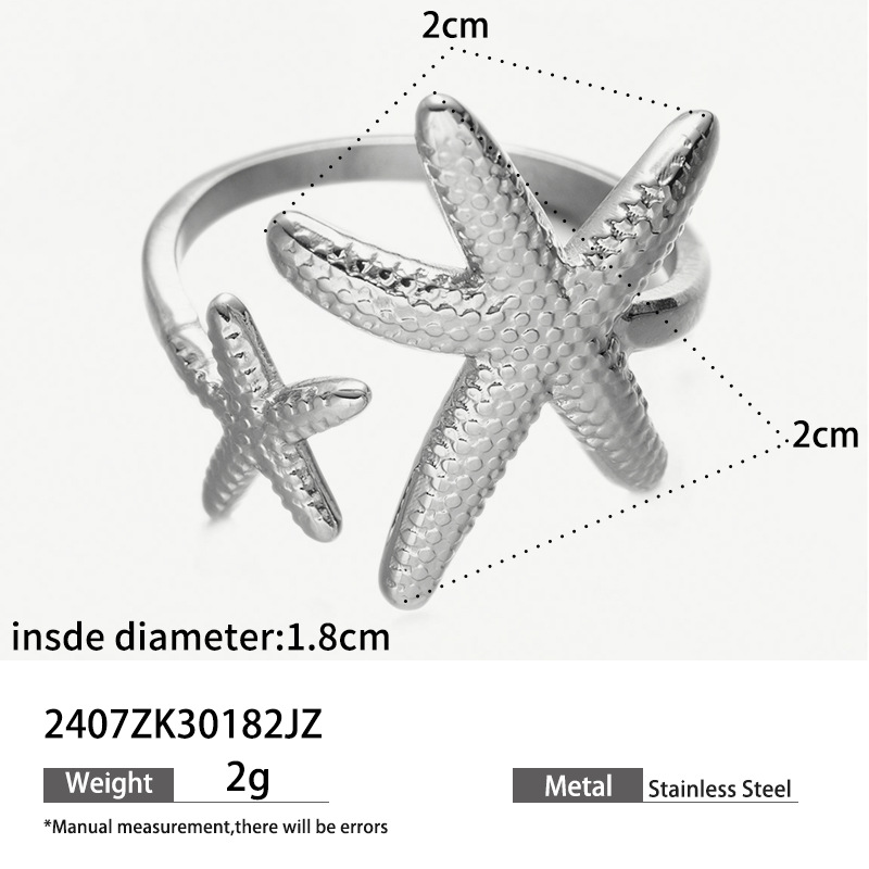Anillo de conchas de estrellas de mar abierto de acero inoxidable en Europa y América, joyería de acero de titanio, anillos de metal
