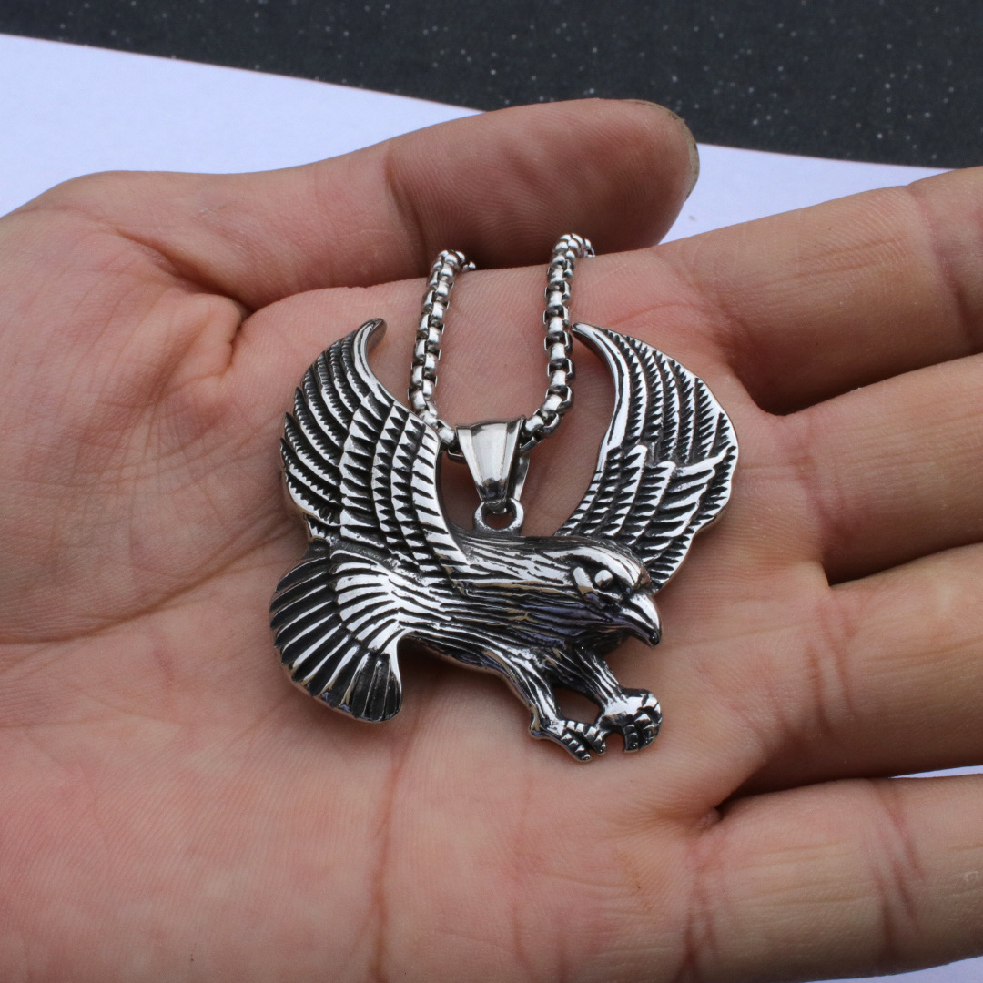 Stainless Steel Flying Eagle Necklace For Men Titanium Pendant_voghion.com