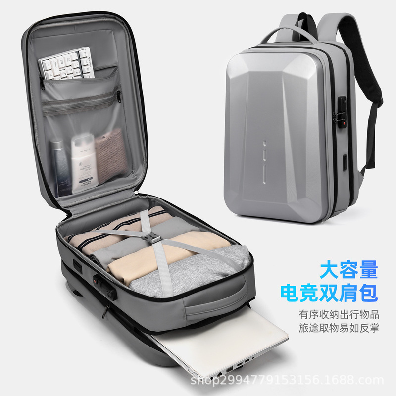 2025 New E-Sports Hard Backpack Notebook Double Shoulder Strap Storage Backpack Six-Way Airbag Protection 180-Degree Large Opening and Closing