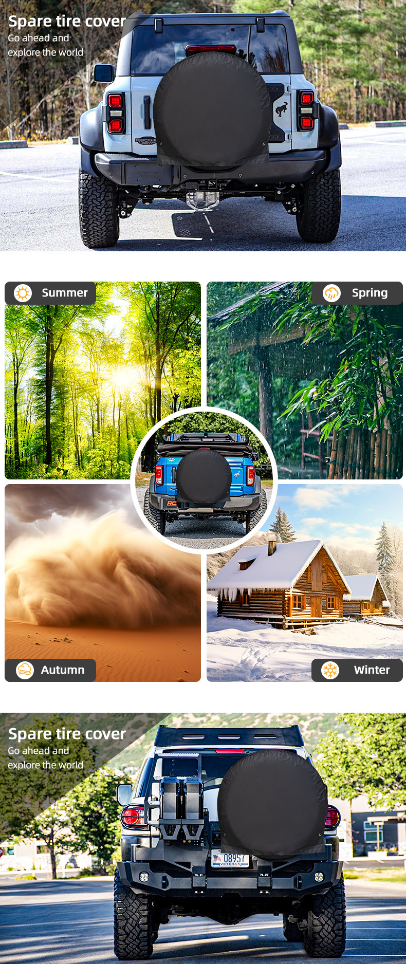 Car Spare Tire Cover 210D Silver-Coated Oxford Cloth Waterproof Sun Protection Anti-Dirt Tire Protective Cover Universal Car Tire Cover