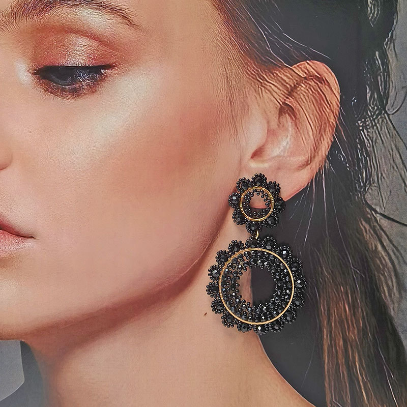 Geometric, Waves, Flower Pattern 1 Pair Bohemian Classic Style Geometric Waves Flower Glass Drop Earrings