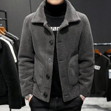 冬季加绒加厚棉服外套男士仿羊羔毛双面穿棉衣修身仿皮毛一体夹克