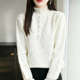 半高领蕾丝针织打底衫女2025新款春秋洋气大码女装上衣秋冬毛衣