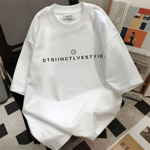 New 2025 Summer Men's Short-Sleeve T-Shirt, Korean Style, Slim Fit, Trendy Fashion, Thin Print, Basic Top Shirt