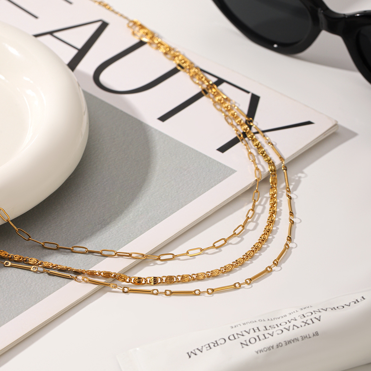 Multi-layered Stainless Steel 18k Gold Necklace For Women_voghion.com