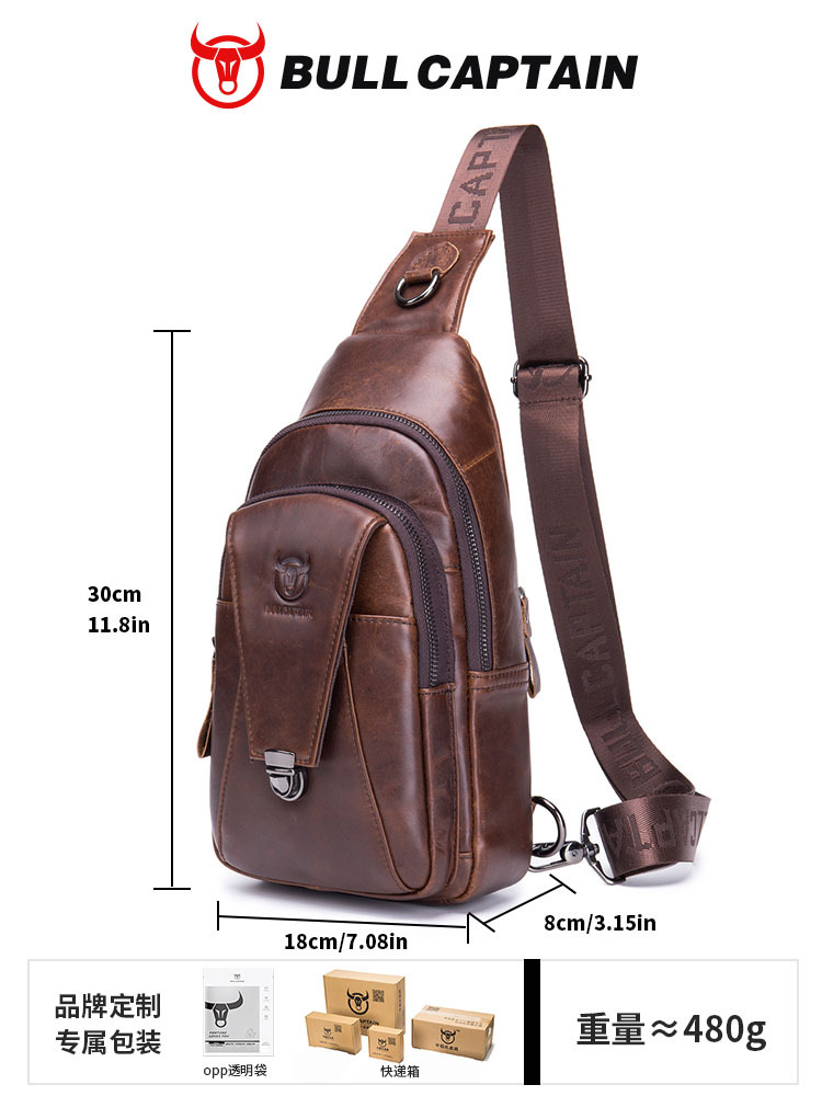Capitán Niu cuero hombres de cuero hombro crossbody pecho bolsa capa superior de piel de vaca moda multi-funcional deportes casual pecho bolsa