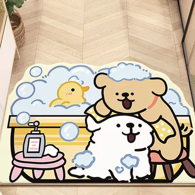 Mat Cartoon Lines Puppy Bathroom, Avtomobil döşəmə paspasları - towel-puppy-4060cm25mm-diatom-mud
