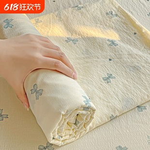 Cream Style Floral Double-Layer Gauze Bed Sheet Three-Piece Set Single-Piece Washed Cotton Bed Sheet Bedroom Double Student Dormitory