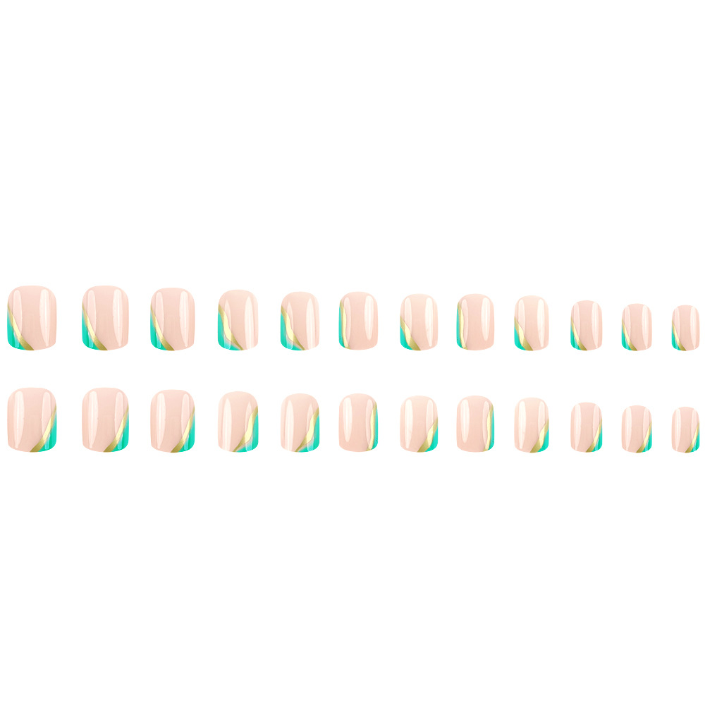Transfronterizo primavera y verano desgaste de uñas cortas de uñas de color verde, fondo desnudo fresco de uñas falsas, 24 piezas de parche de uñas mezcladas