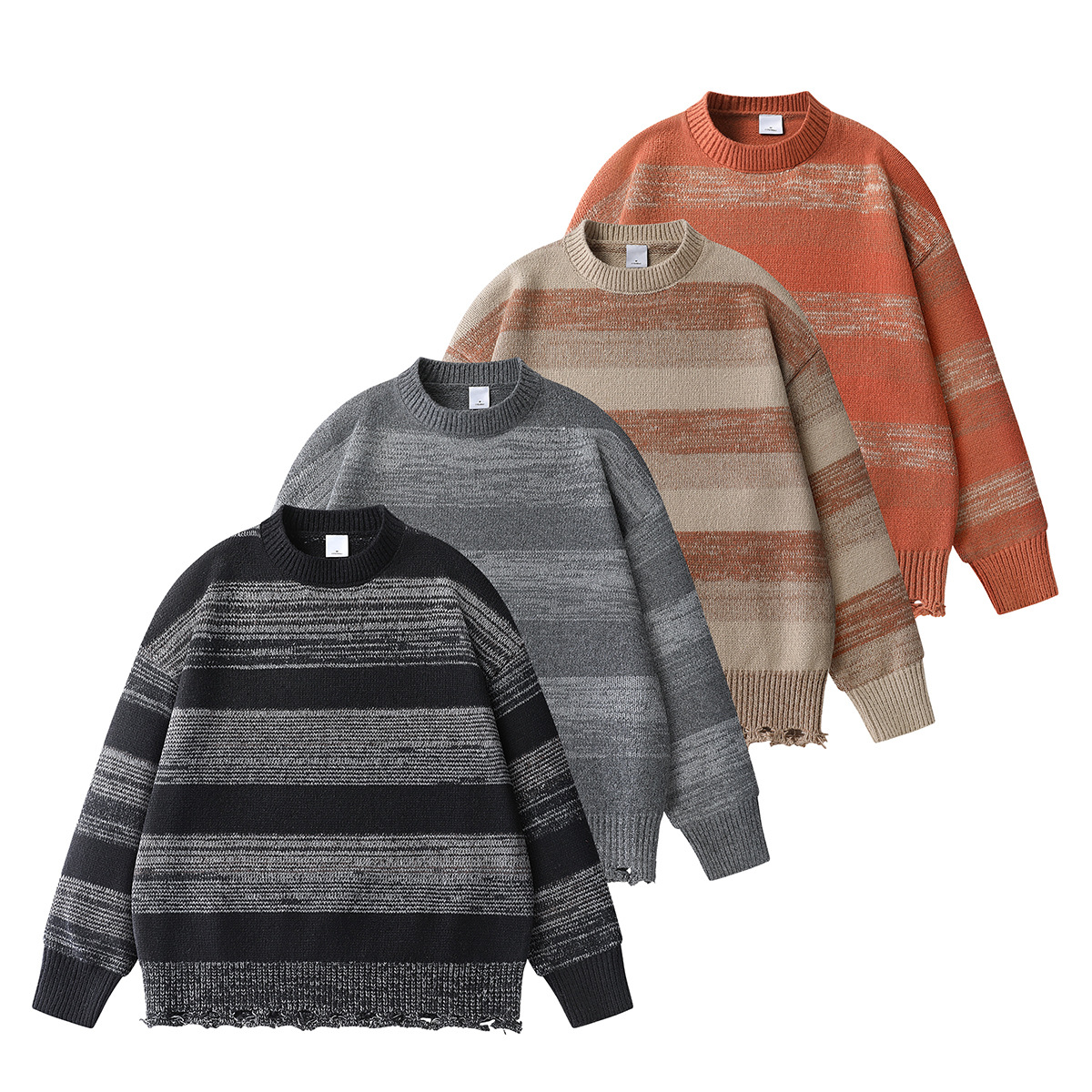 North Boundary Men's Clothing American Trendy Brand 2025 Autumn New Color Block Sweater Men's Retro Hole Knitted Sweater Jacket