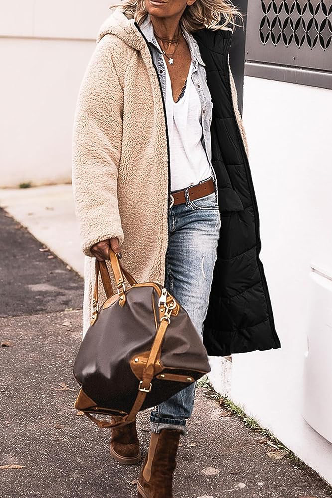 manteau populaire allongé doublé polaire extra épais manteau double face pour femme manteau d'hiver en coton rembourré populaire européen et américain_voghion.com